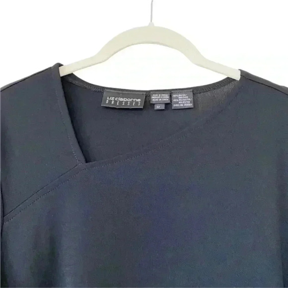 Liz Claiborne Black Dress Size Medium Asymmetrical Neckline Long Sleeves Office - Picture 3 of 8
